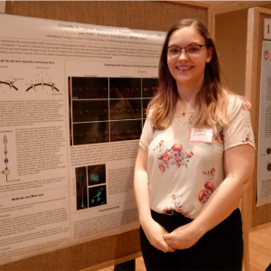 Jule Wallin standing in front of a poster.